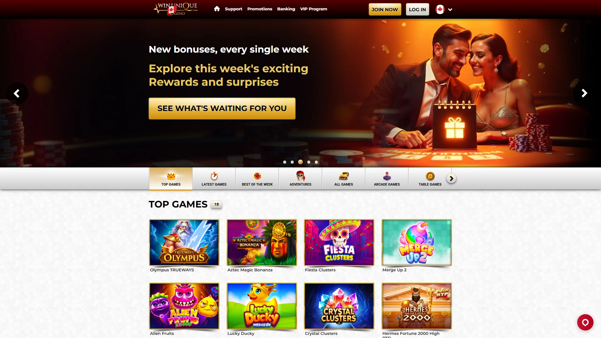 Unique Casino homepage